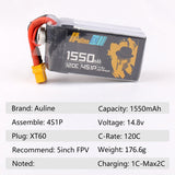 Auline EX 1550mAh 4S 120C 14.8V LiPo Battery XT60 [DG]-FpvFaster